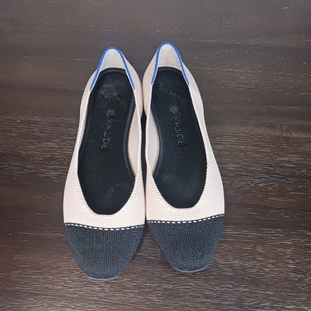 Rothy's The Flat Women's 6 Pink Black Cap Toe Knit Ballet Flats Washable Shoes
